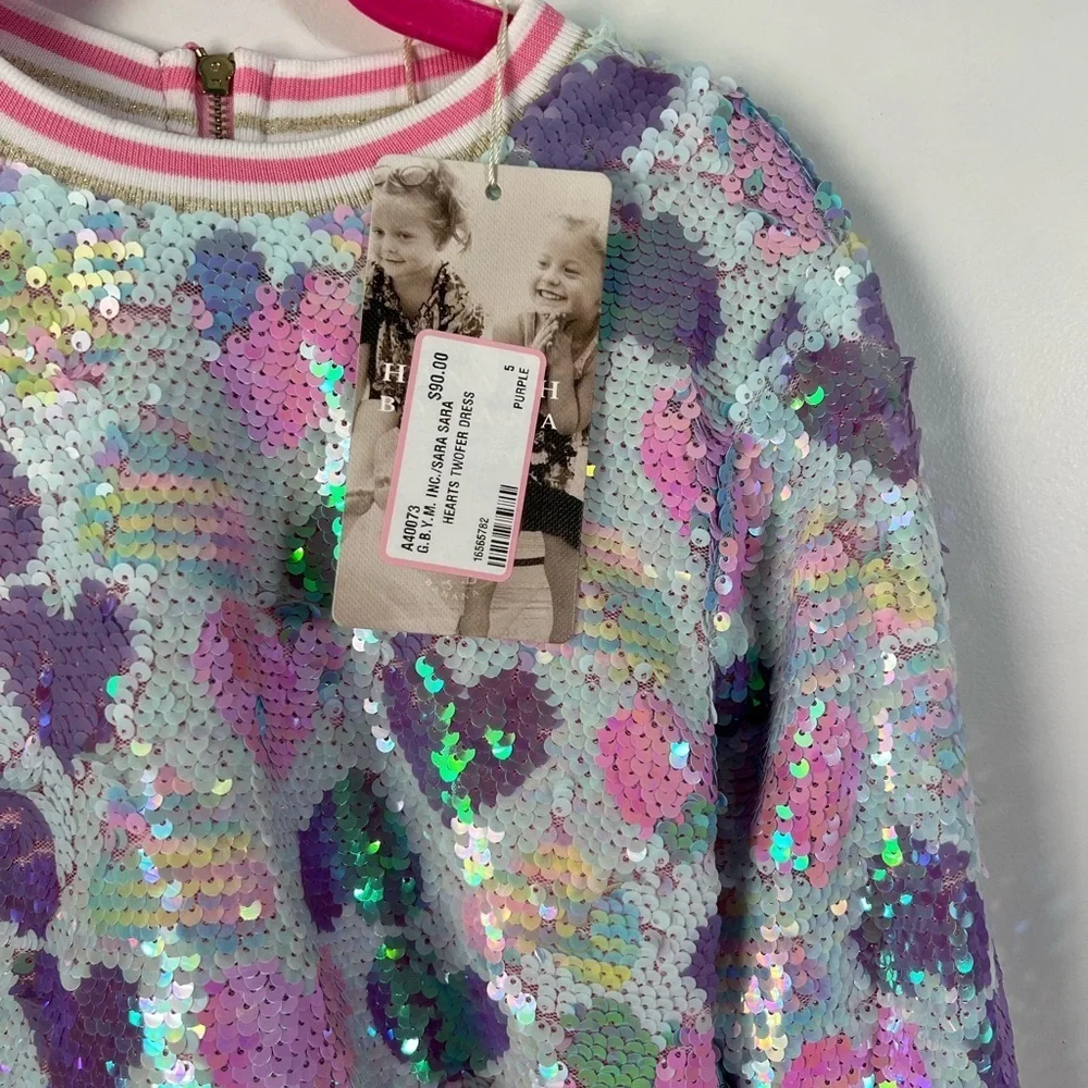Hannah Banana Heart Print Sequined Sweatshirt ~ Pink Multi size 5